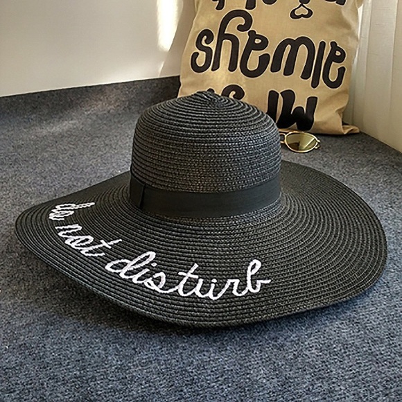 Do Not Disturb Beach Sun Hat Straw Embroidered New - Picture 3 of 8